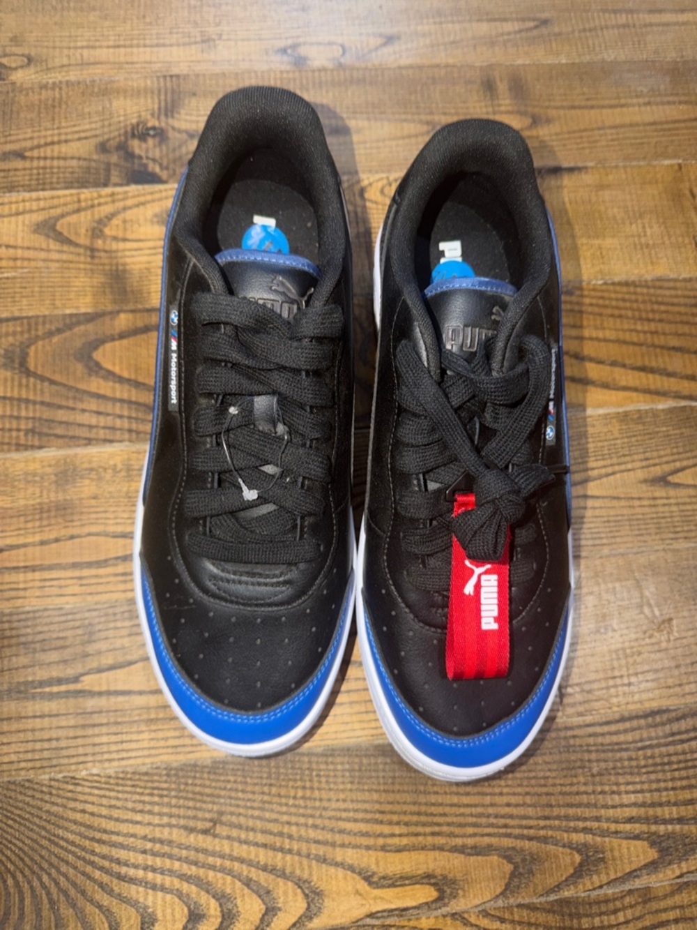 Puma BMW m3 Black Sneakers with Blue Trim and Red Pull Tab